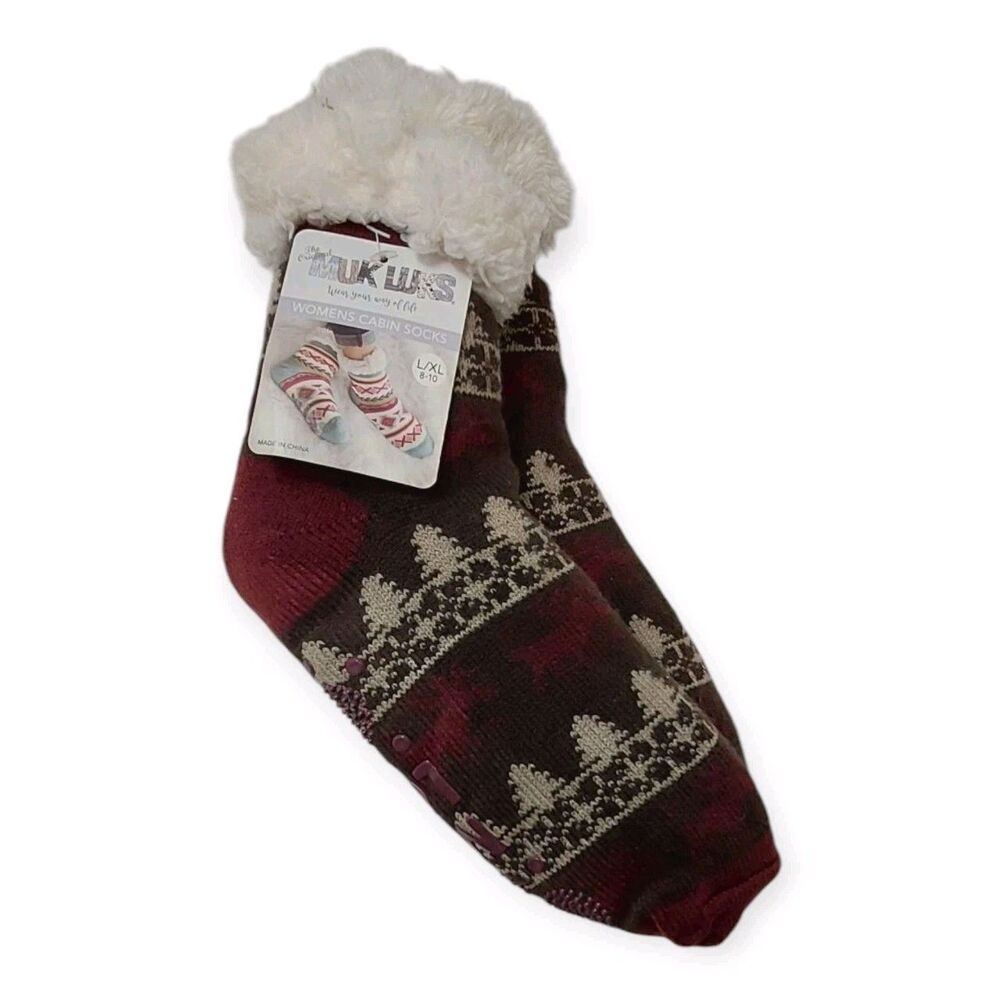 Muk Luks Cabin Socks Women's Size L/XL Shoe Size 8-10 Winter Reindeer NEW